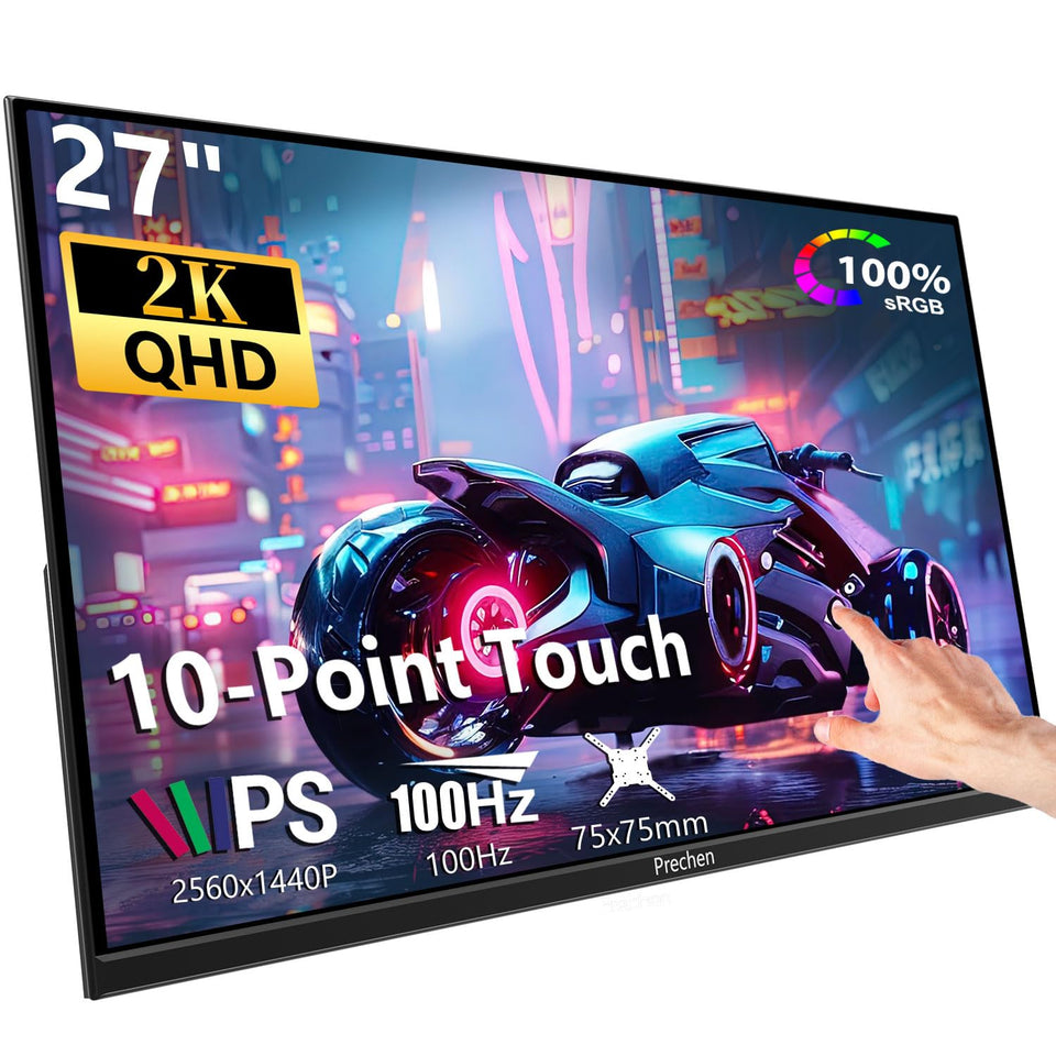 Prechen 27-inch touchscreen monitor front view delivers crisp 2K visuals for productive work.