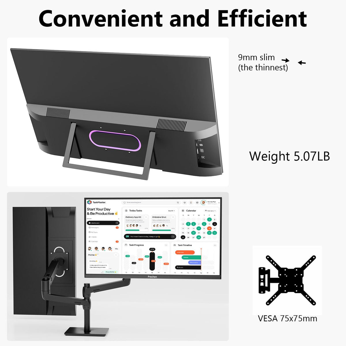 Prechen screen in portrait mode ideal for document scanning, coding, or reading long pages.
