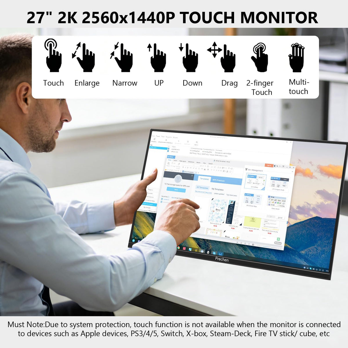 Prechen monitor ports area highlights USB-C and HDMI connectivity for seamless setup.