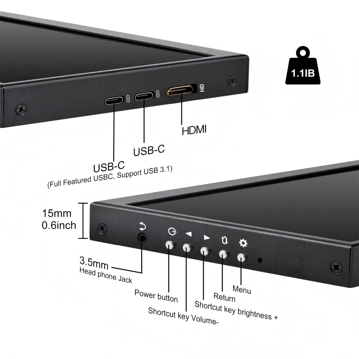 Prechen IPS 1920x720 display delivers crisp visuals for on-the-go work.