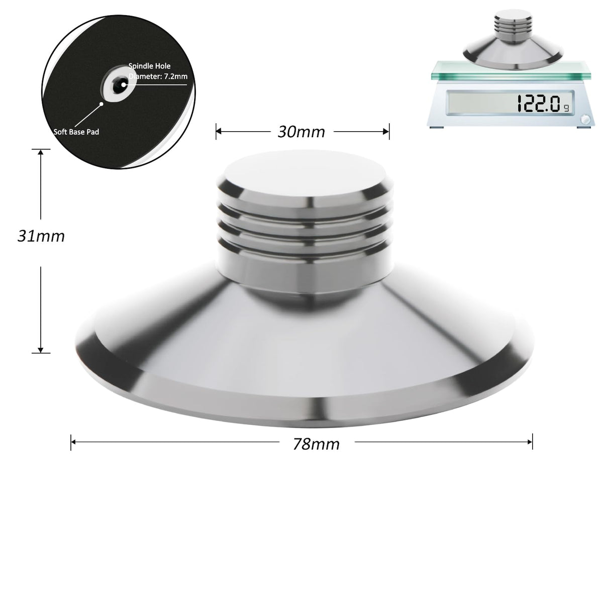 Preffair 124G aluminum turntable weight delivering precise balance during play.