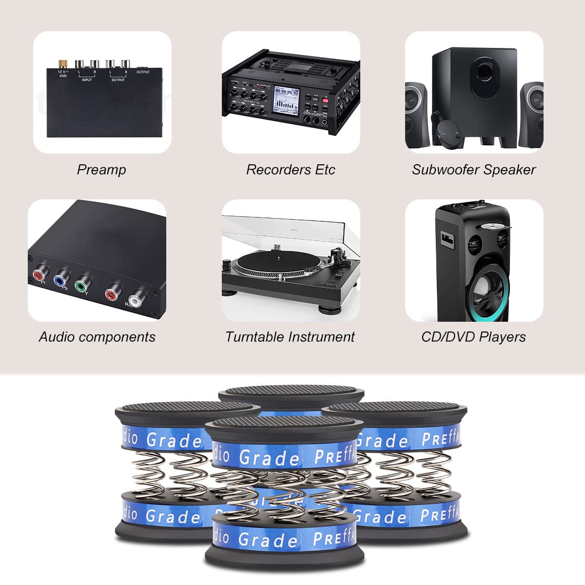 Preffair vibration-damping feet in action reducing room buzz