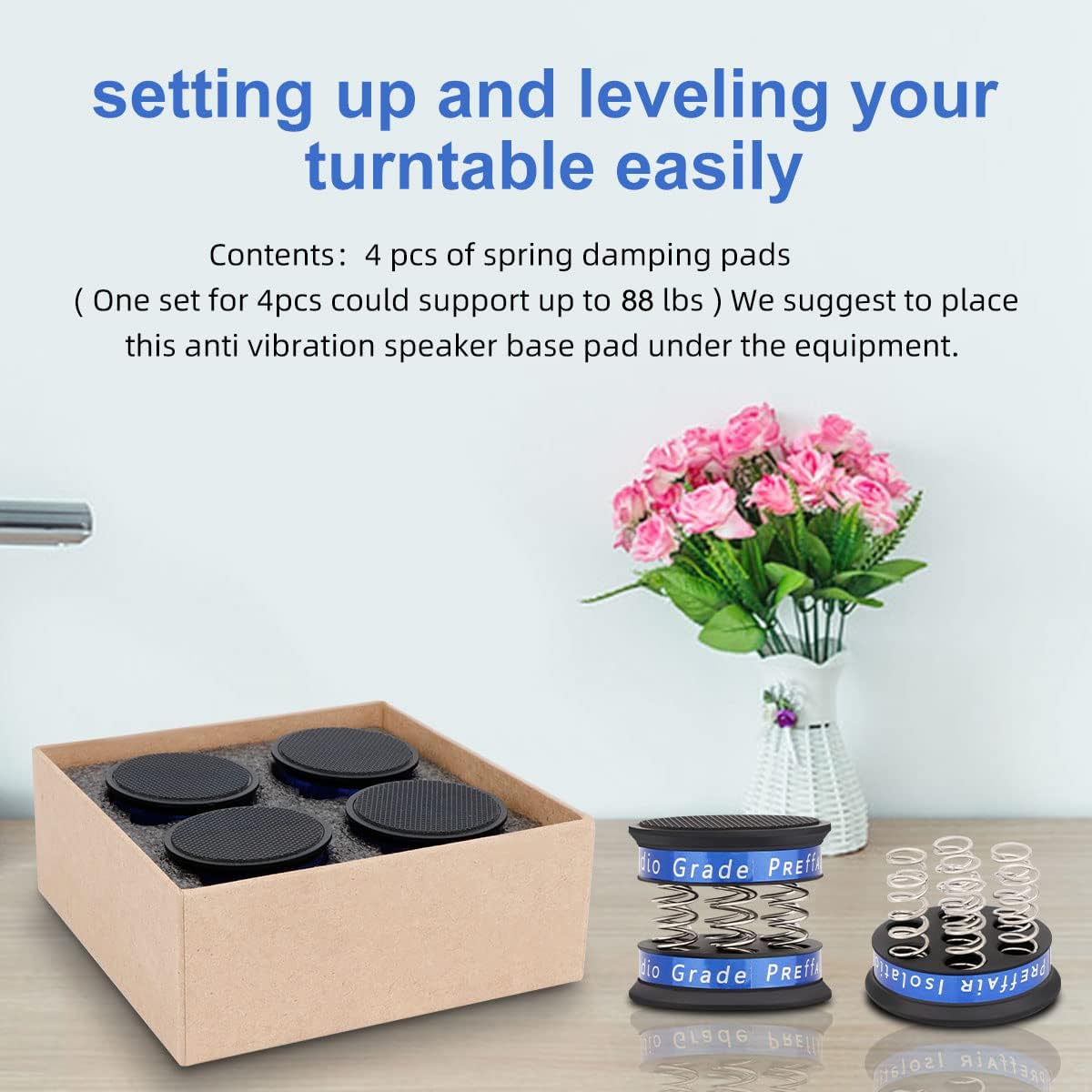 Preffair feet mounted on speaker for tighter bass and stability