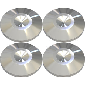 Preffair front view of four stainless steel speaker spike pads showing durable finish and compact size, improving stability