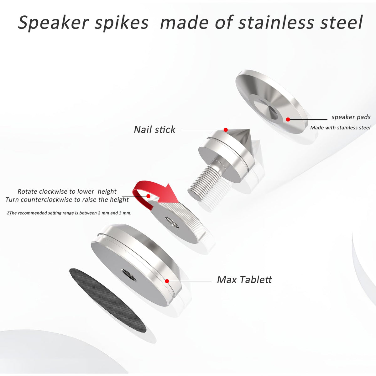 Preffair height-adjustable turntable spikes at 28-32mm for setup alignment