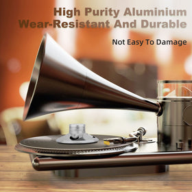 Protective soft pad cushions the record surface for gentle stabilization.