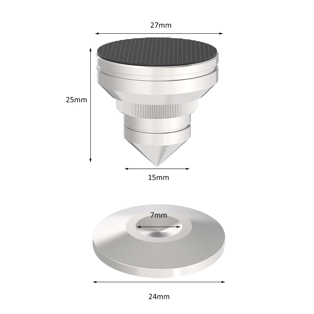 Preffair stainless steel spike base pads showing damping and contact surface