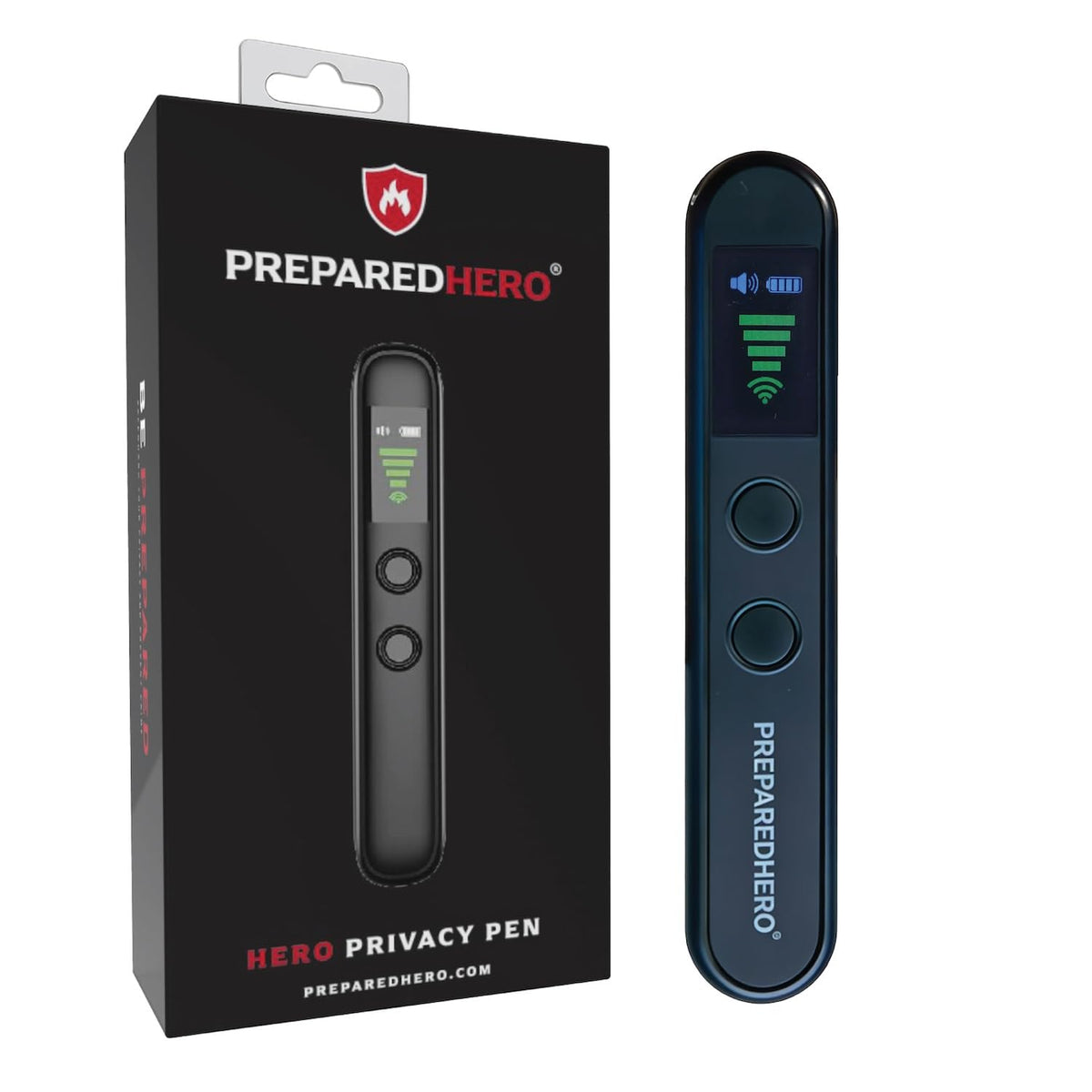 Prepared Hero Privacy Pen front view, pocket-sized privacy tool for quick room checks.
