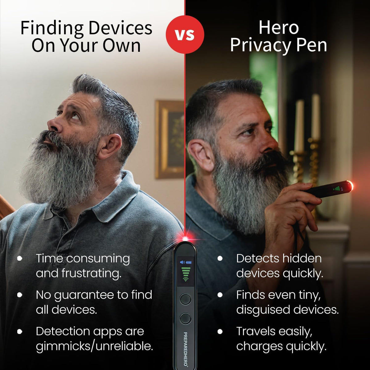 Prepared Hero Privacy Pen infrared lens finder detects cameras in dim rooms.