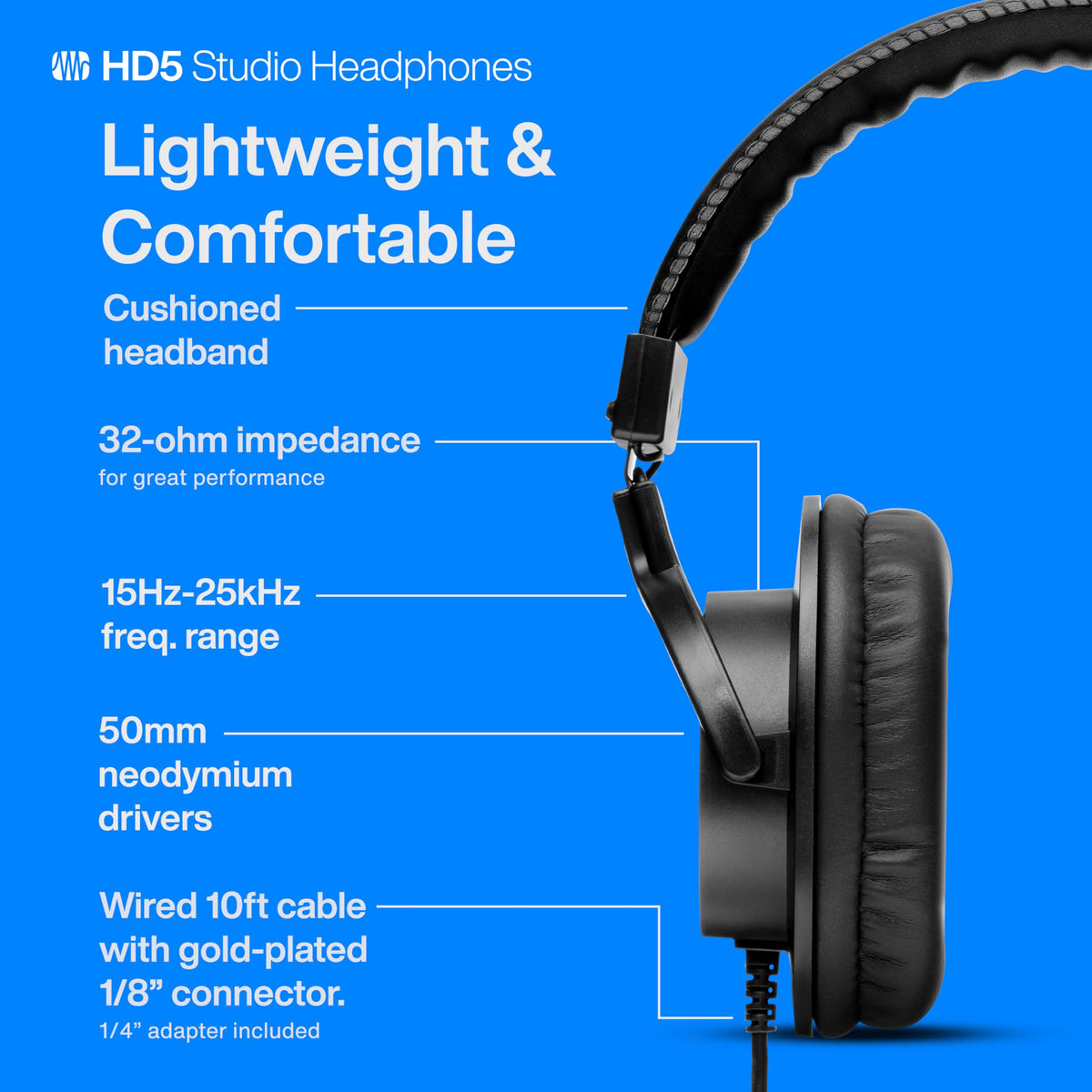 PreSonus HD5 on desk beside keyboard showing size and ergonomic fit for long sessions