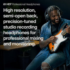 PreSonus HD7 driver detail shows high-resolution neodymium drivers for clean sound.