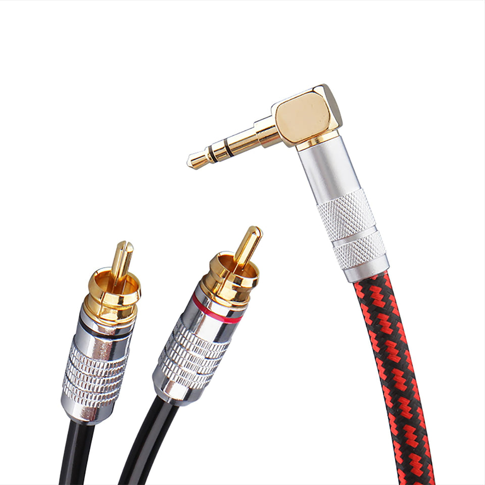 Primeda audiophile cable with right-angle 3.5mm to RCA for reliable connections