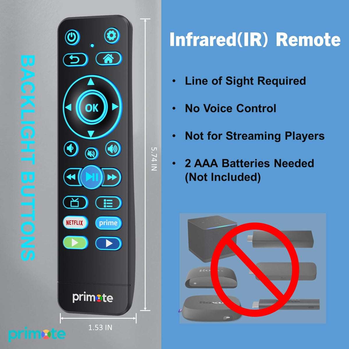 primote being used with a Fire/Roku TV in a living room for convenient control