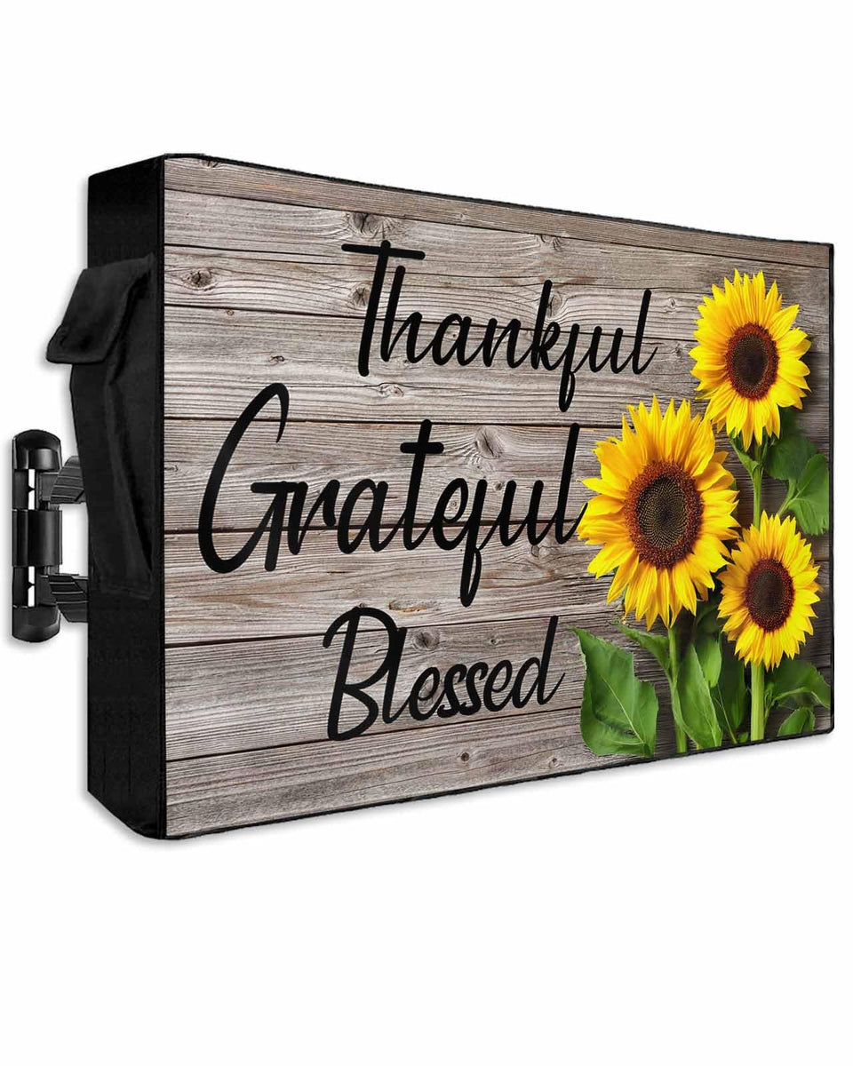 PRINT PICTURE ARTHOME front view of sunflower wood-plank TV cover protecting screen