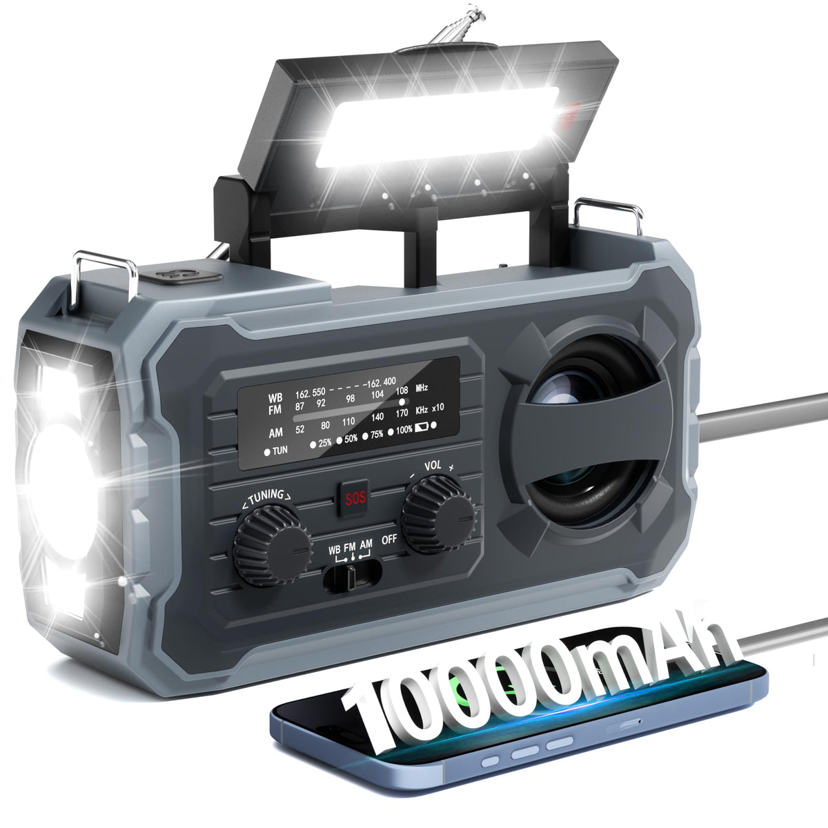 Pristar front view of radio showing controls and speaker for easy use