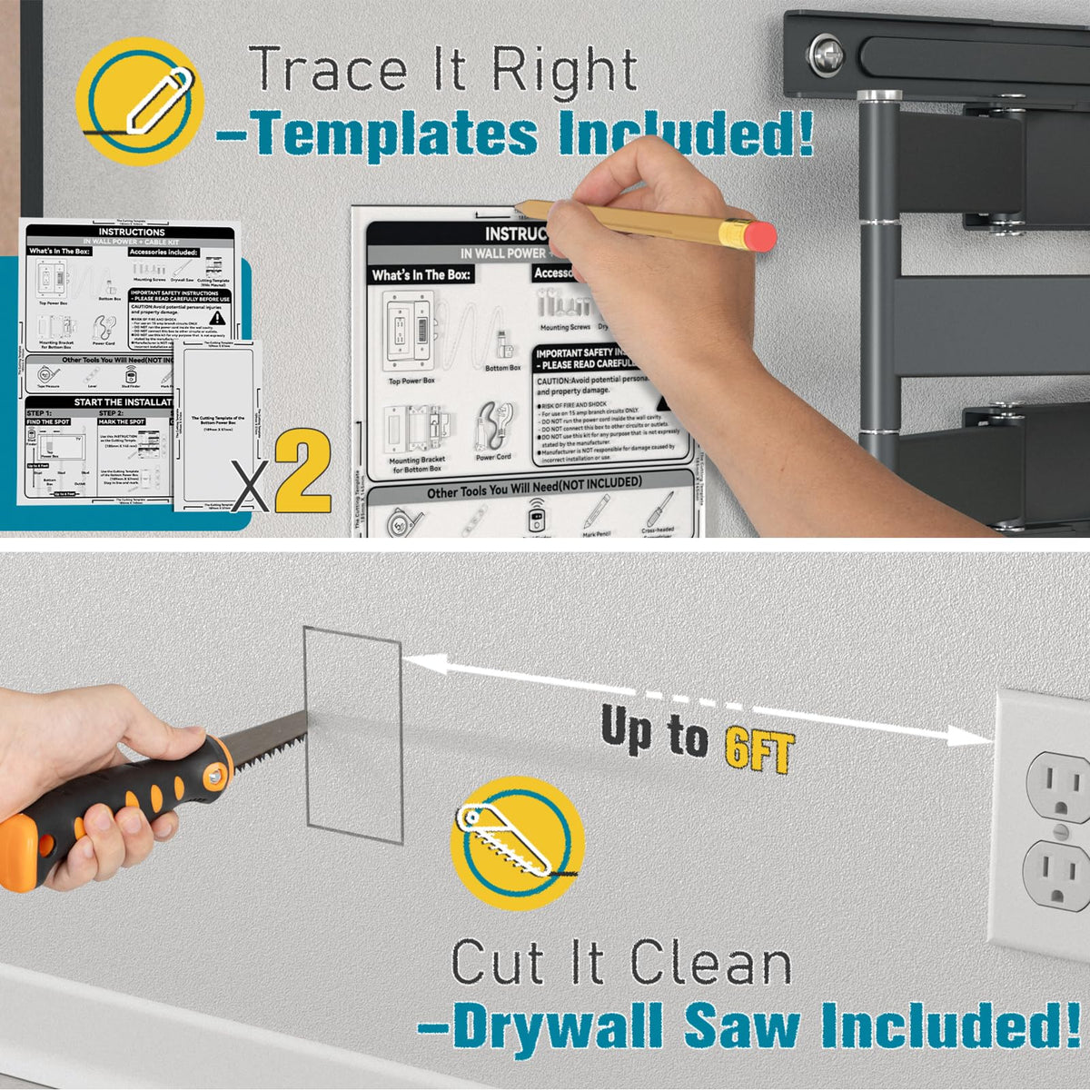 PRLF top dual outlet power box measures 8 by 6.3 inches.