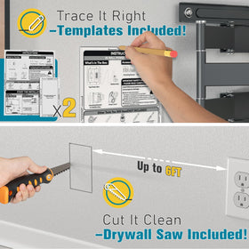 PRLF top dual outlet power box measures 8 by 6.3 inches.