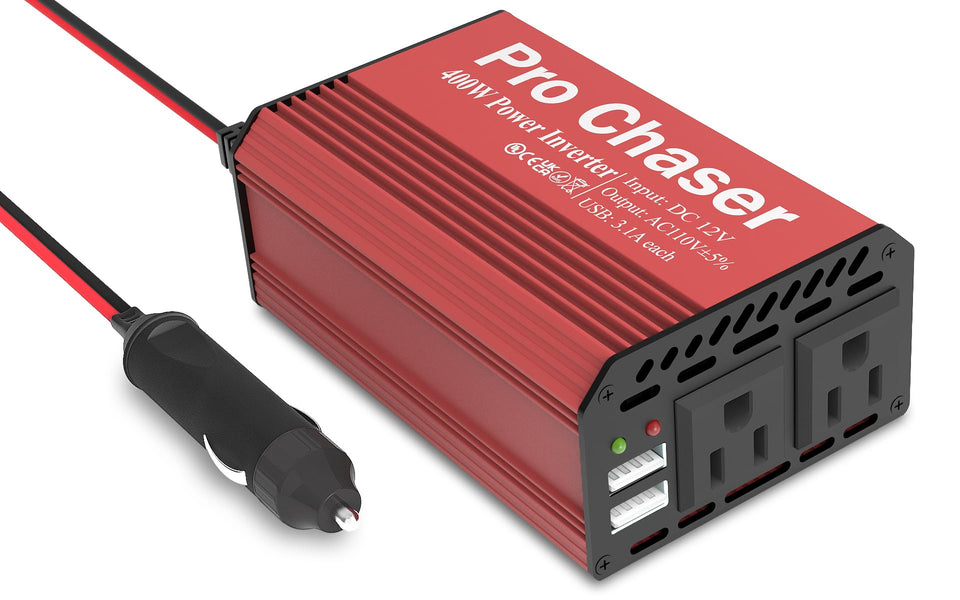 Pro Chaser 400W inverter front view showing controls and outlets