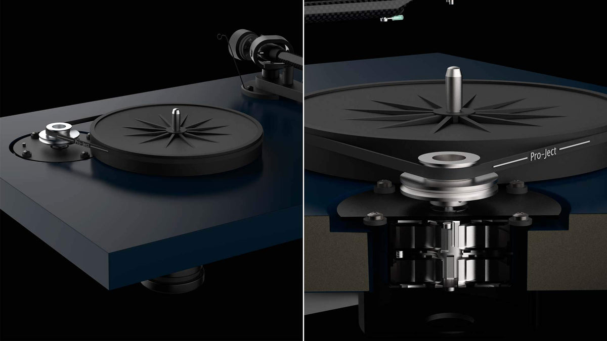 Blue platter close-up, durable construction and smooth rotation.