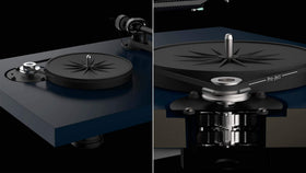 Blue platter close-up, durable construction and smooth rotation.