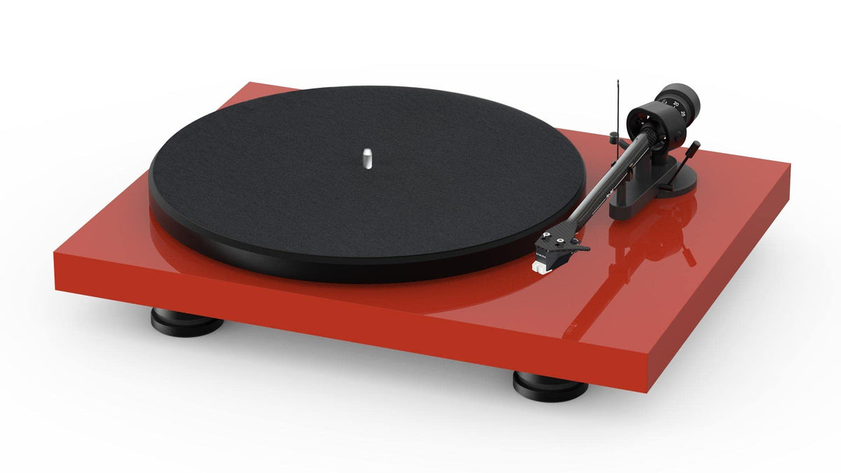 Pro-Ject Debut Carbon EVO turntable side view showing premium build for detailed vinyl listening.
