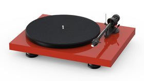Pro-Ject Debut Carbon EVO turntable side view showing premium build for detailed vinyl listening.