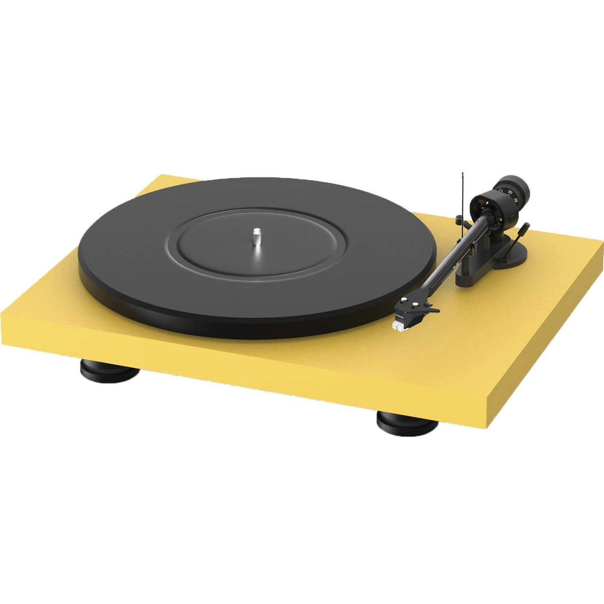 Pro-Ject Debut Carbon EVO Yellow on a record spins smoothly for a warm listening room ambiance.