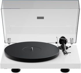 Pro-Ject Debut EVO 2 platter close-up shows anti-magnetic aluminum stability.