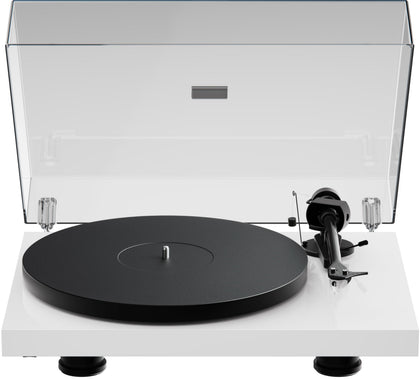 Pro-Ject Debut EVO 2 top view with a sleek high-gloss white finish for elegance.