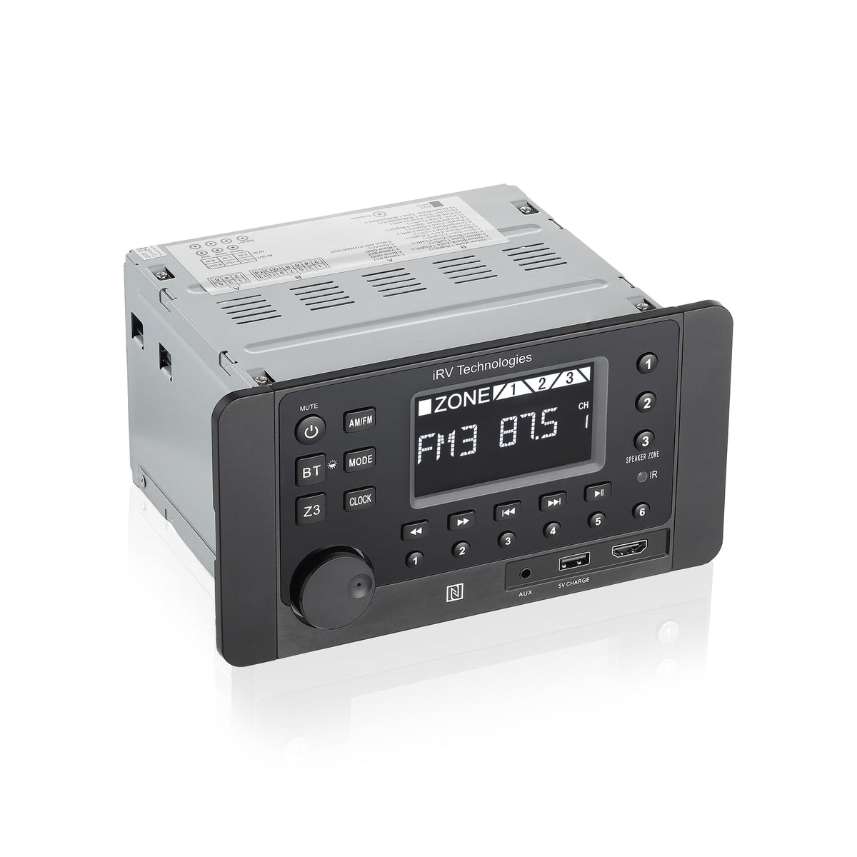 ProAuto iRVHP3 front panel with 215W output for powerful RV audio.