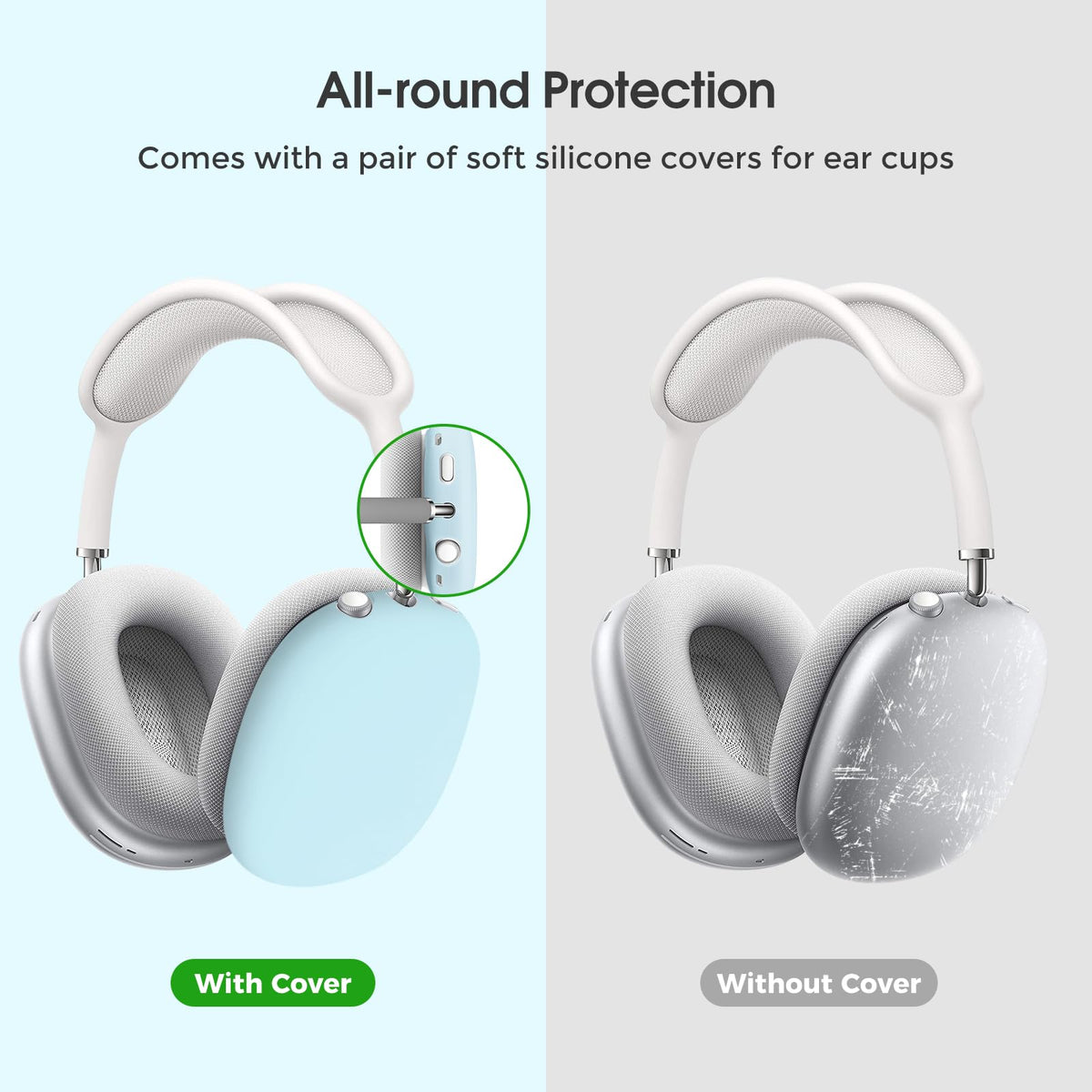ProCase AirPods Max hard case light blue side view highlights portable design