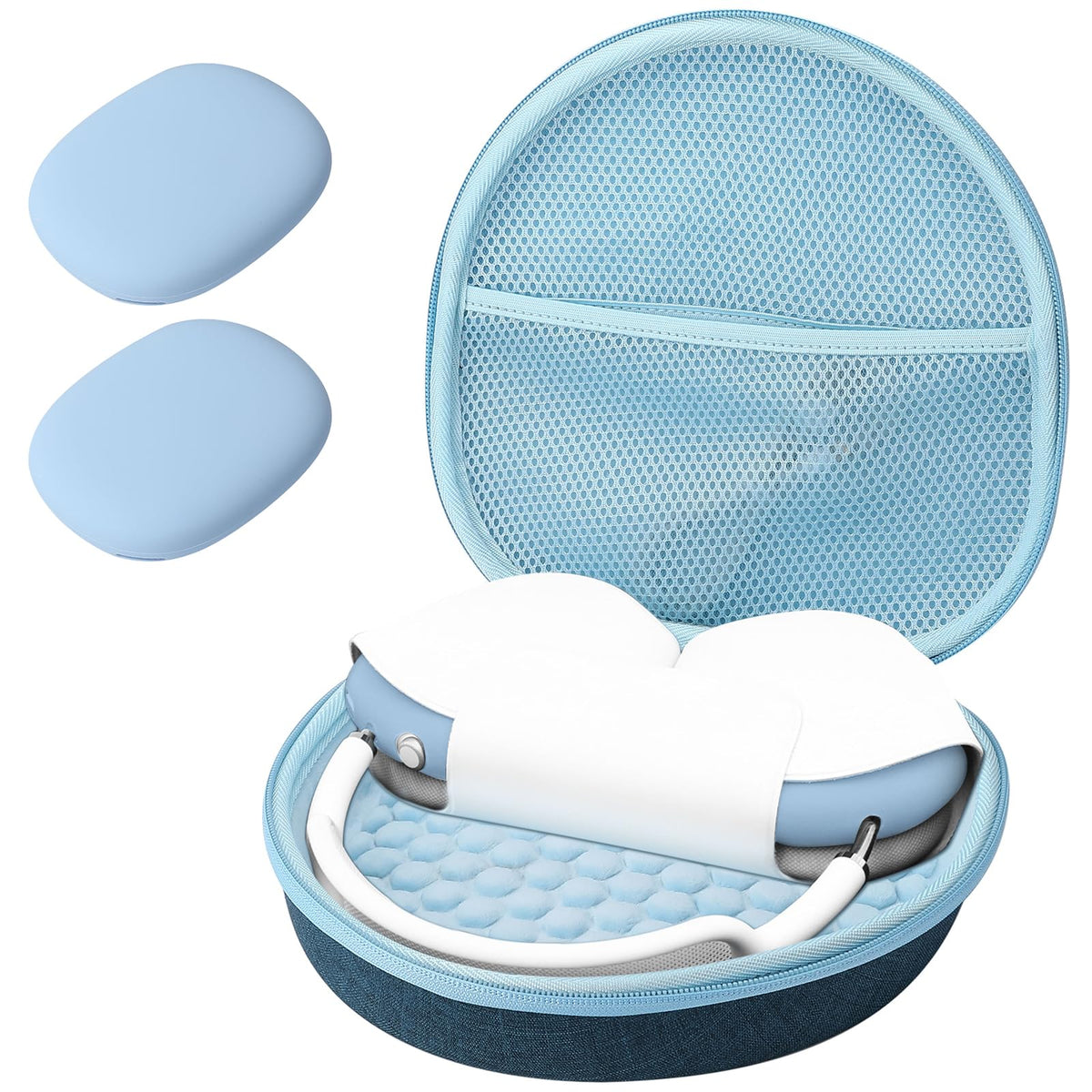 ProCase AirPods Max hard case in navy, closed for protection.