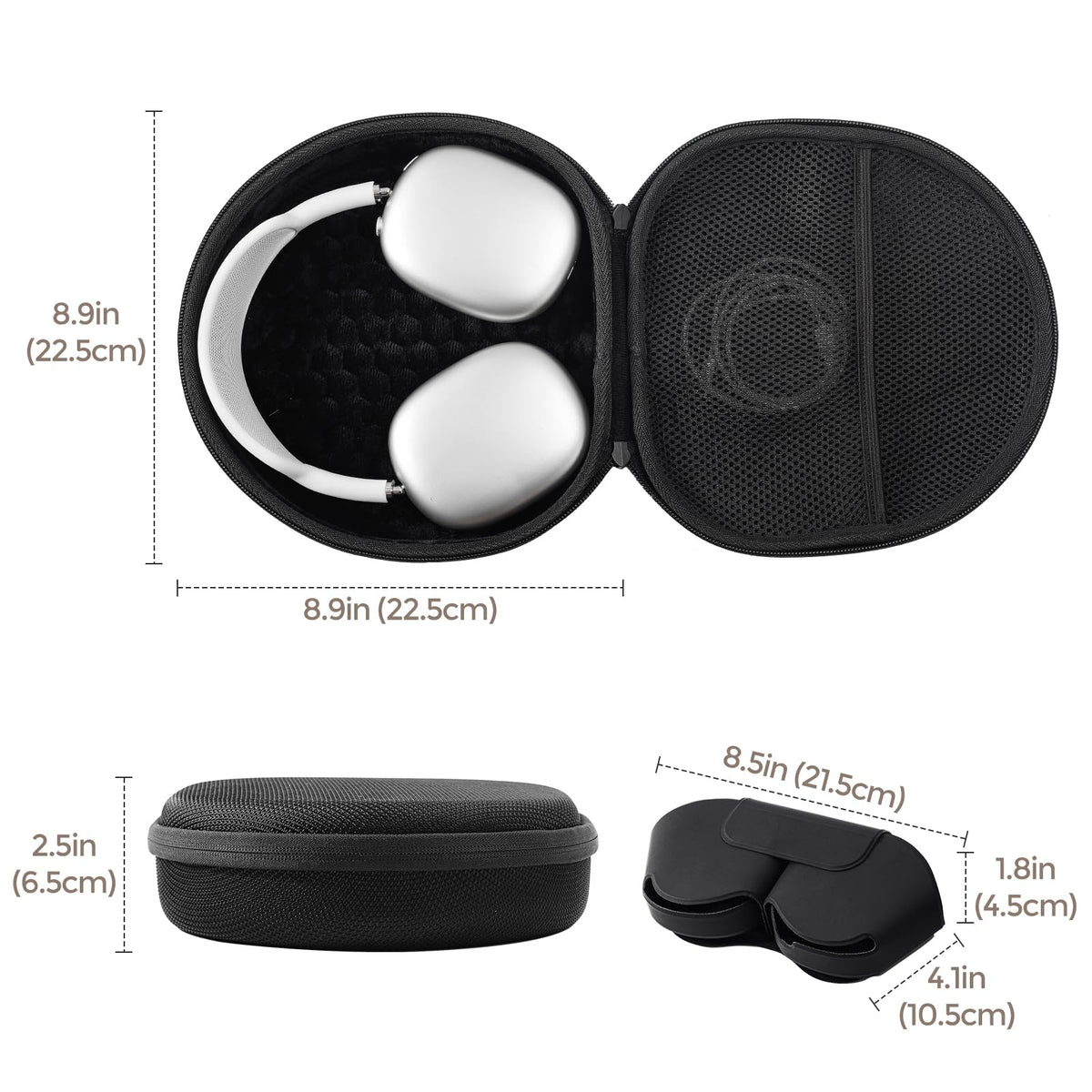 ProCase case beside AirPods Max to show accurate size and snug fit during travel