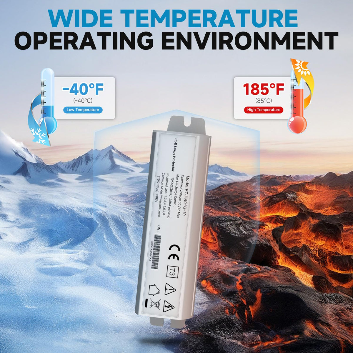 PROCET product label and specs view showing temperature range and power rating benefits