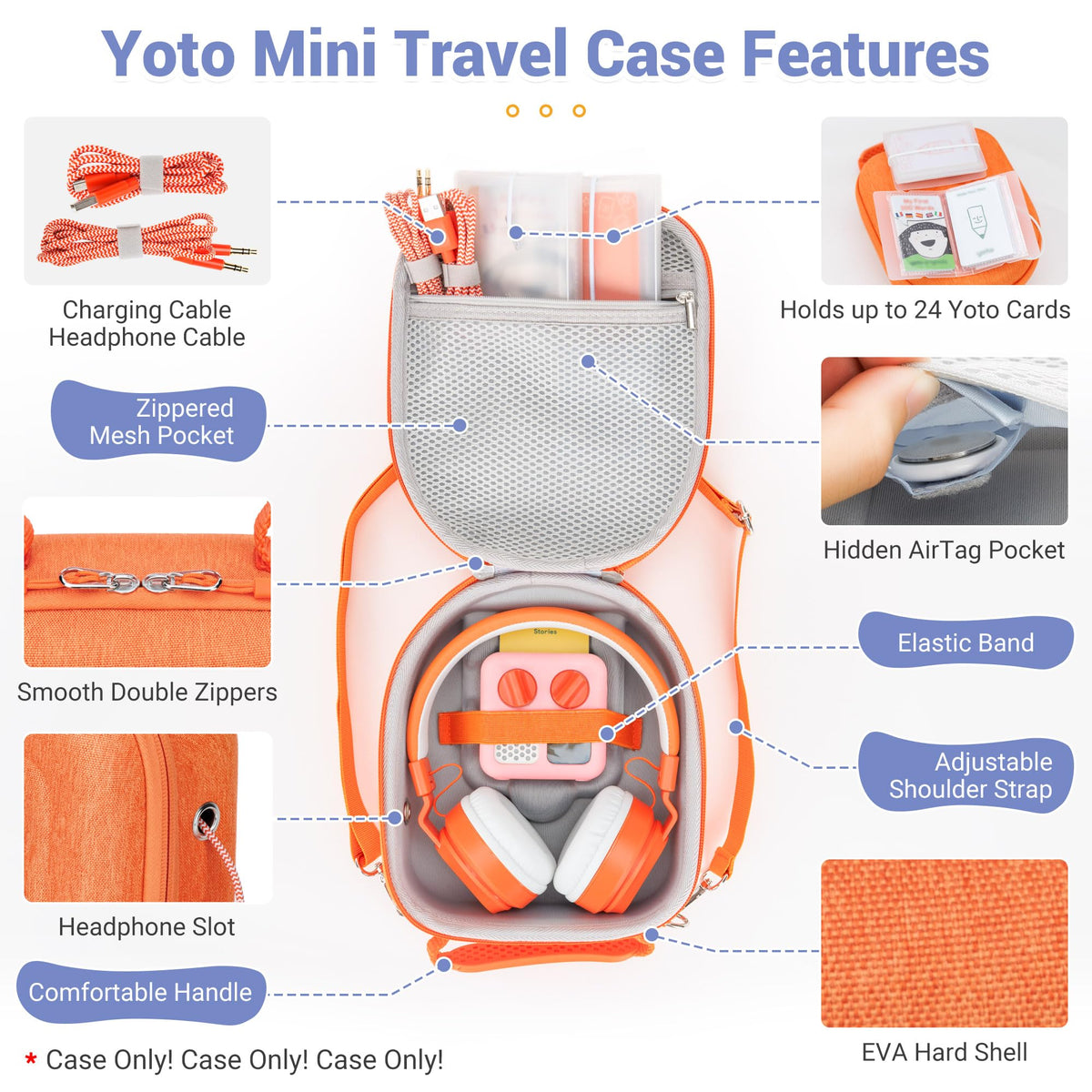 PROfezzion travel case elastic strap keeps Yoto Mini secure during travel