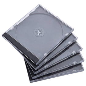 Progo 104mm CD jewel case with black tray, clear shell, 25-pack.