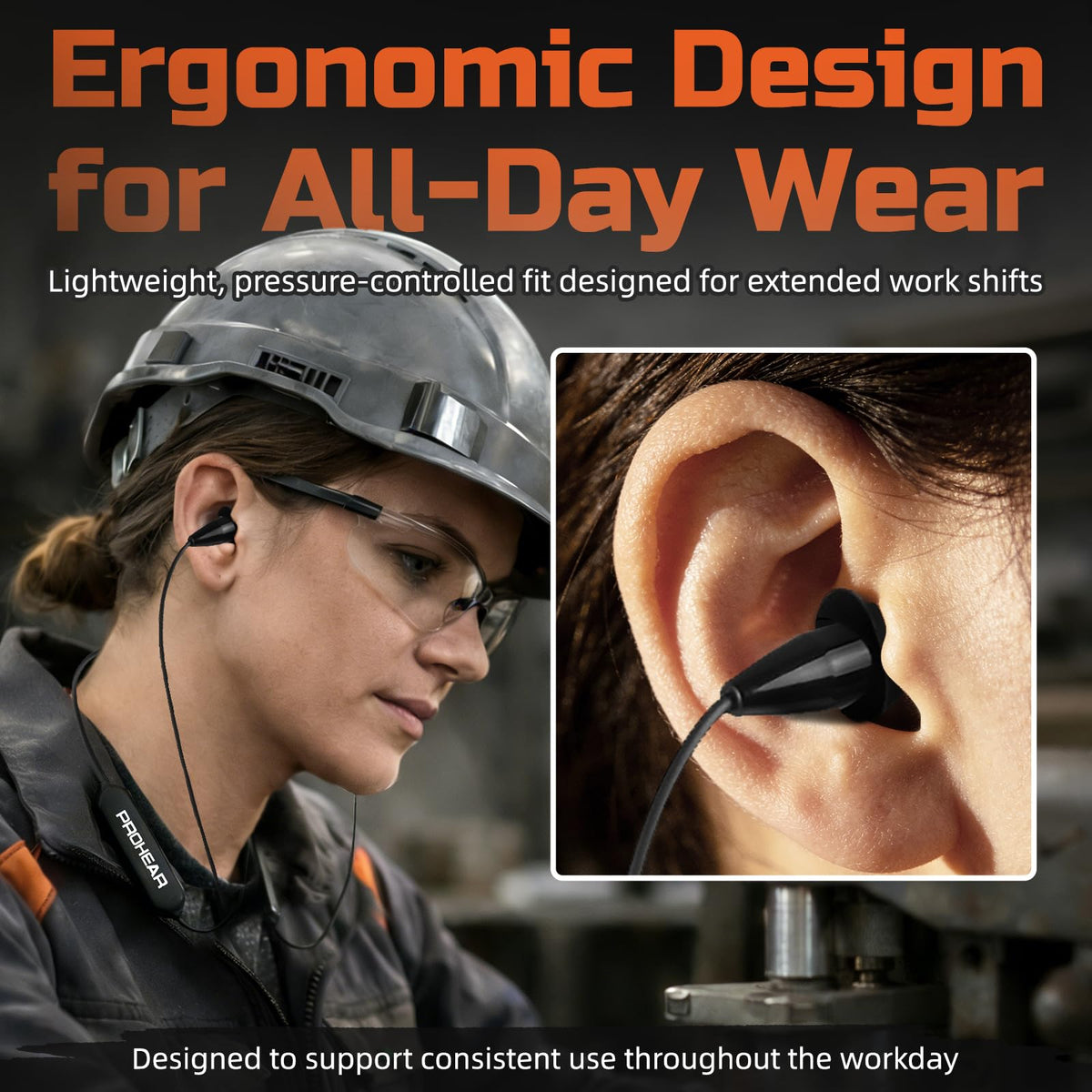 PROHEAR in use worn by construction worker maintaining protection and calls