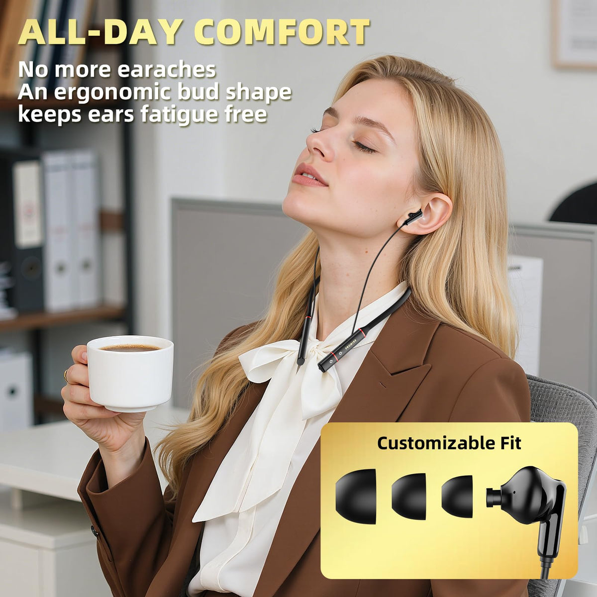 Promise A12 close-up of earbud tip showing ergonomic design for comfort