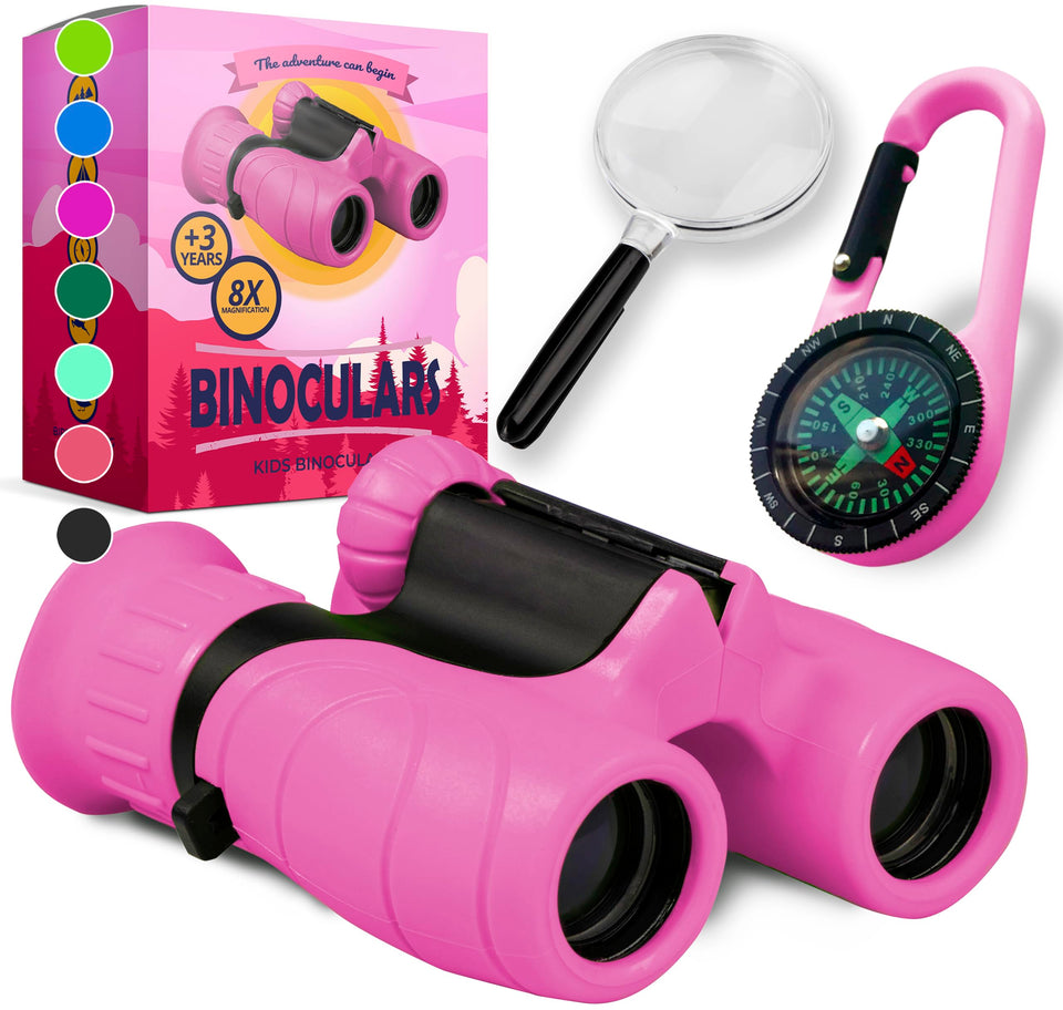 Promora binoculars front packaging showing complete kids adventure set