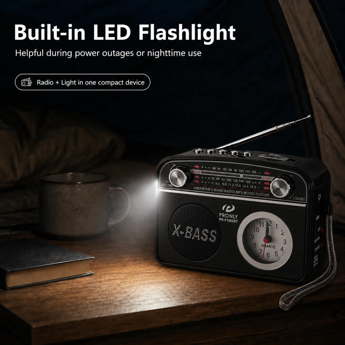 PRONLY LED flashlight in action for power outages or outdoor nights.