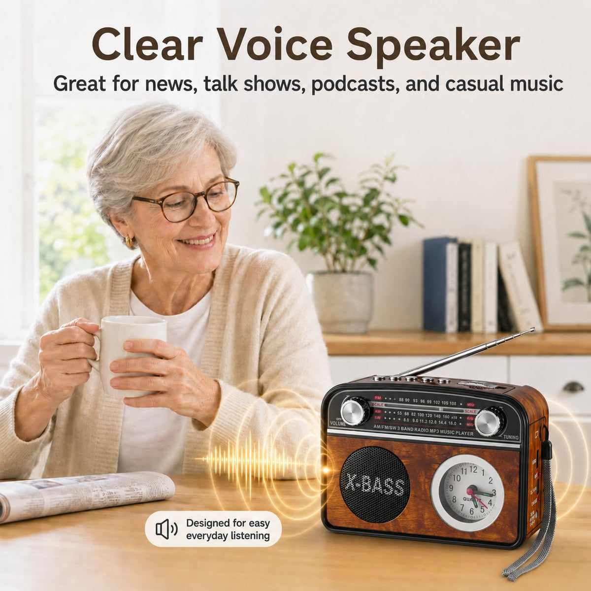 PRONLY 1200mAh battery supports hours of portable listening.