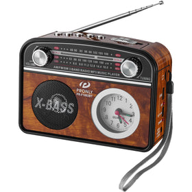 PRONLY portable radio front view with retro styling and Bluetooth capability.