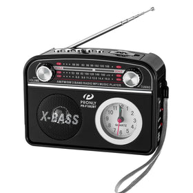 PRONLY portable radio front view with retro styling for everyday listening on the go.