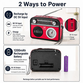 PRONLY portable radio USB/TF playback for offline music and audio files.