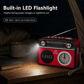 PRONLY radio clock and LED flashlight for nighttime use and timekeeping.