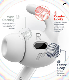 Proof Labs small and large ear hooks close-up show adjustable fit options.