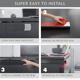 ProOffice glass-desk compatibility shows safe placement under glass.