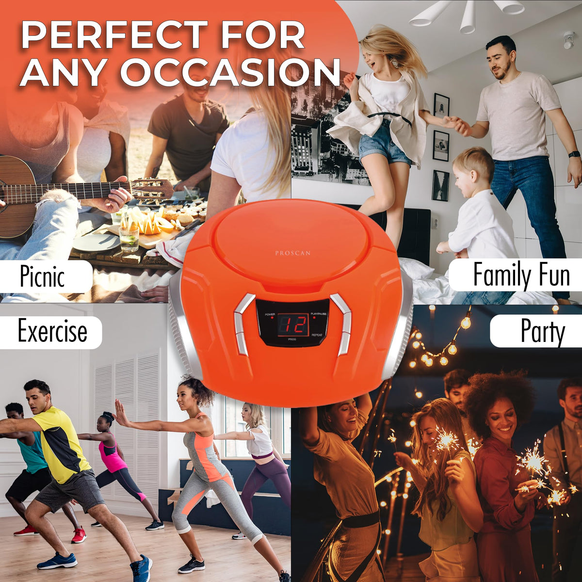 PROSCAN ELITE aux input connects phones and tablets for modern playlists.