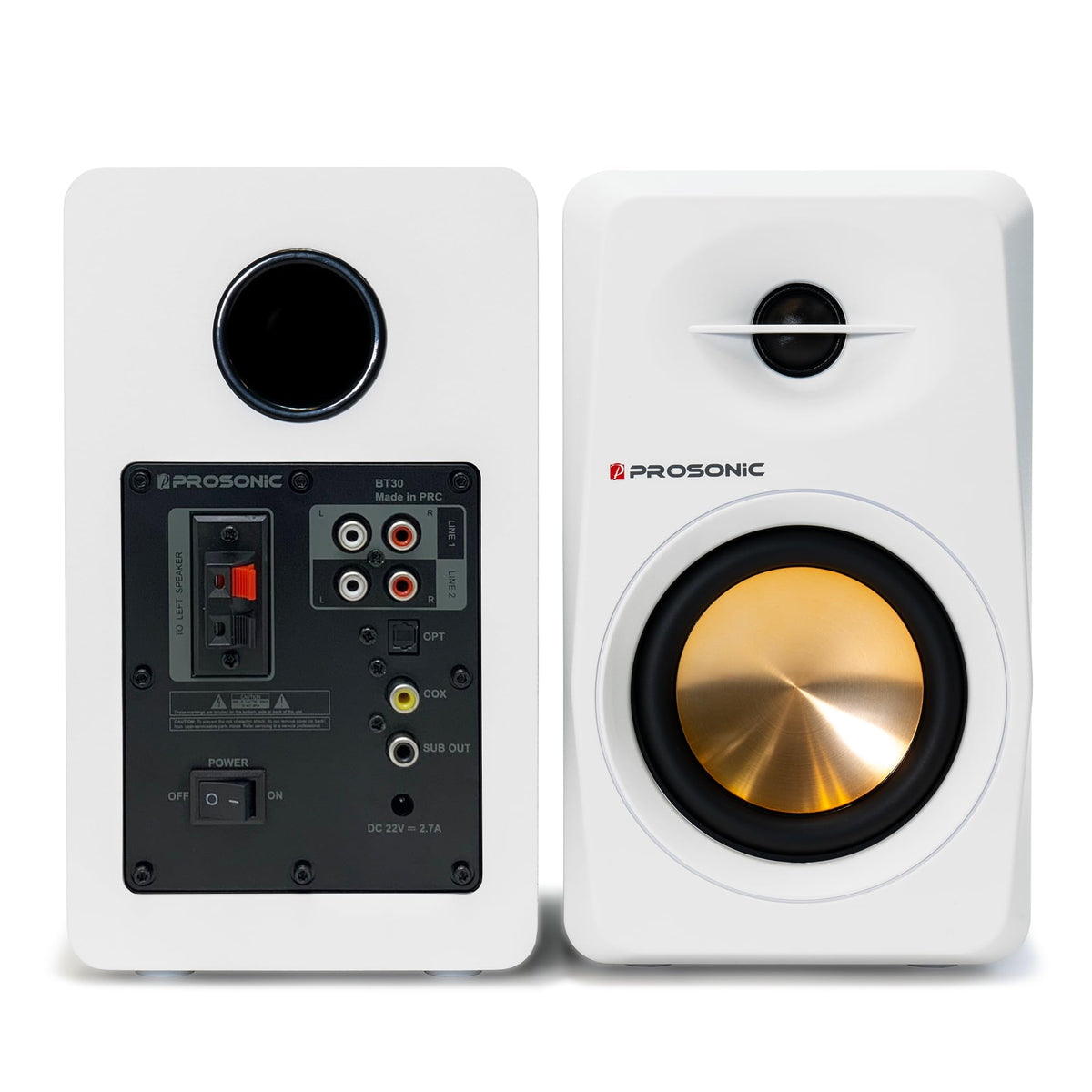 Prosonic BT30 wooden enclosure close-up highlights premium construction and warm aesthetics.