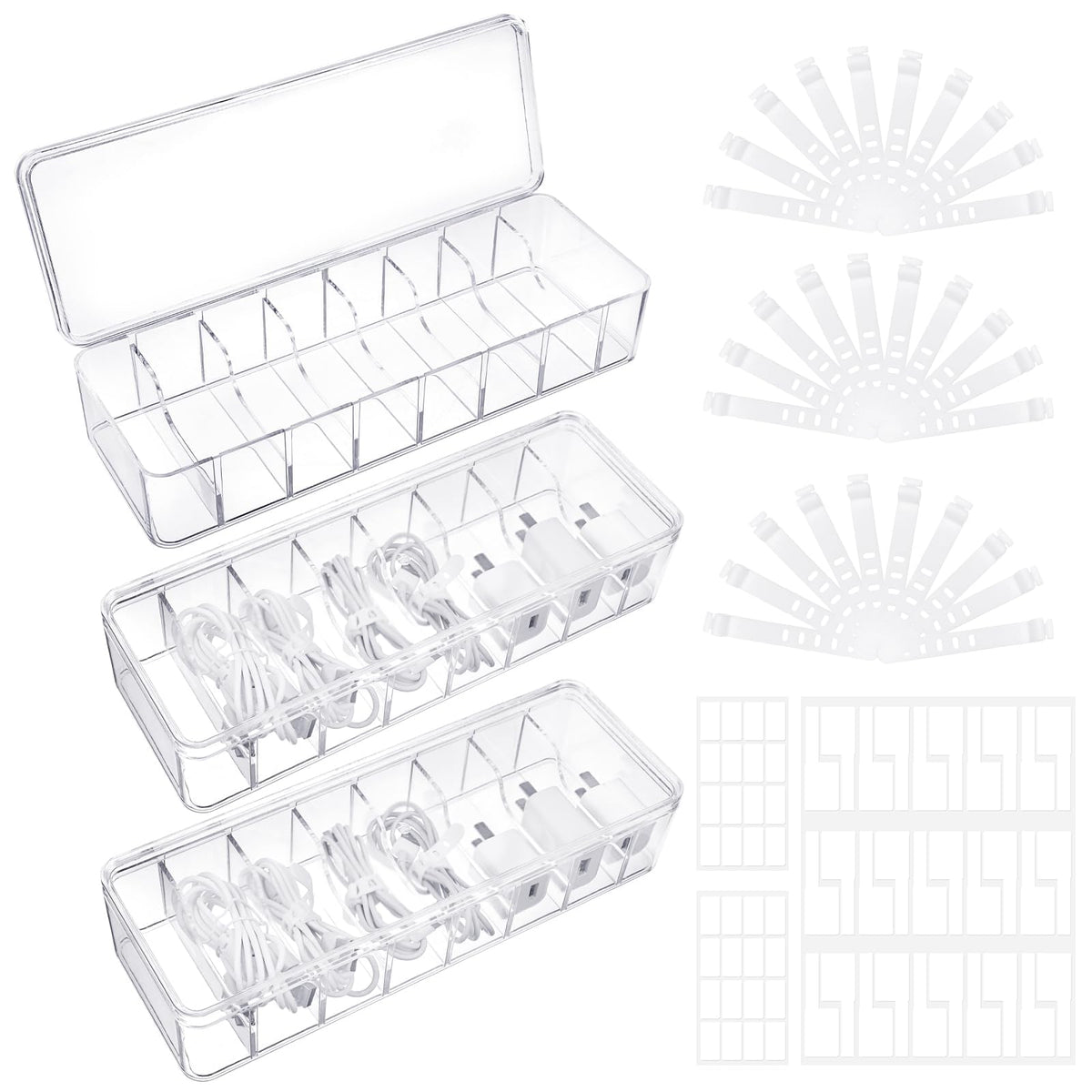 Prosuites cable organizer box with lid keeps cords neat and accessible on your desk.